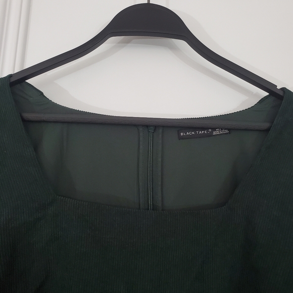 NWT BLACK TAPE Baby Doll Corduroy Drop Waist Emerald Green Dress - Picture 11 of 13